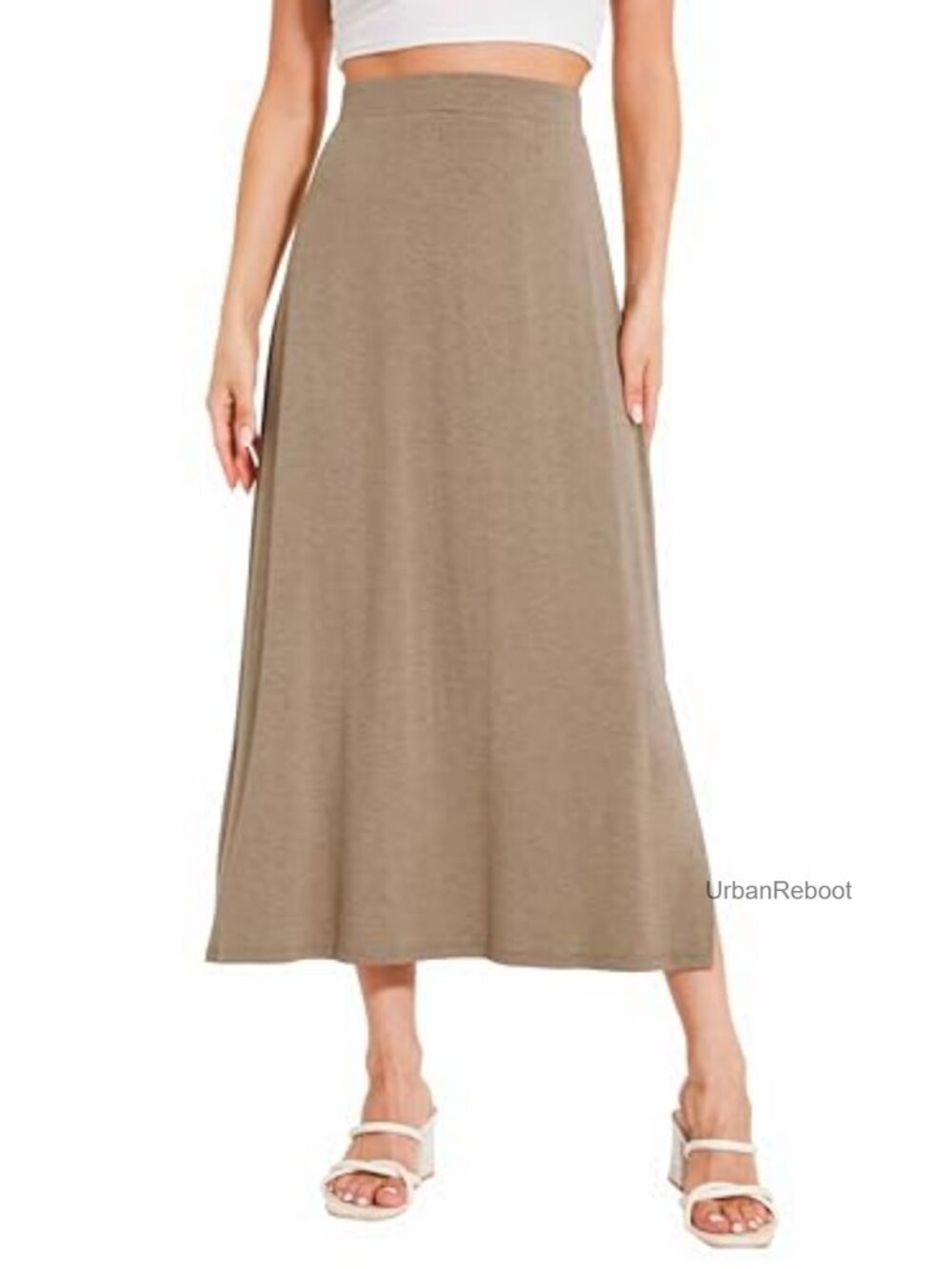 Flowy High Waisted Midi Skirt with Slit Womens Bamboo Viscose A-Line